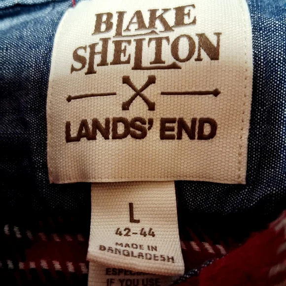BLAKE SHELTON Lands' End Red and Blue Plaid Shirt - Picture 5 of 5